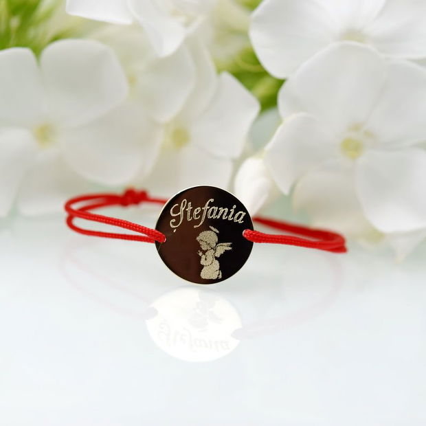 Bratara reglabila cu banut / Charm personalizat nume / simbol îngeras  AUR 14K