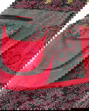 Fusta boema rosie  cu capse si borseta