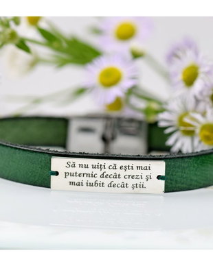 Bratara Personalizata / Piele Naturala / Placuta / Sa nu uiti ca esti mai puternic decat crezi si mai iubit decat stii / Argint 925 /