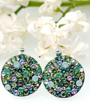 Cercei Swarovski  Chaton Queen / Green /Argint 925