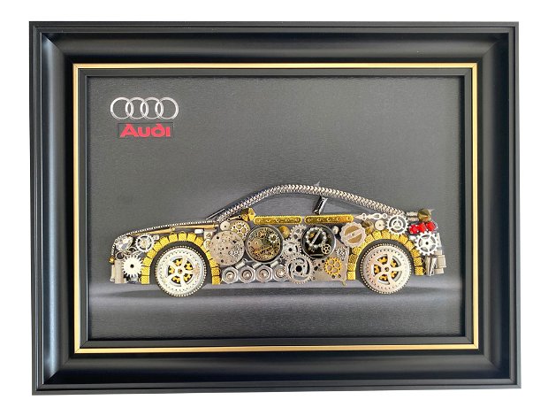 Masina model Audi Cod M 493・Cadouri masini・Cadou personalizat・Tablou steampunk mecanism ceas・Adela Tarziu
