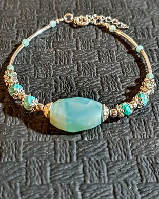 Bratara argint opal albastru peruan turcoaz natural amazonit boho chic trendy cadou -Transport gratuit
