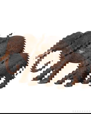 Elefant cu puiul-statueta din rasini