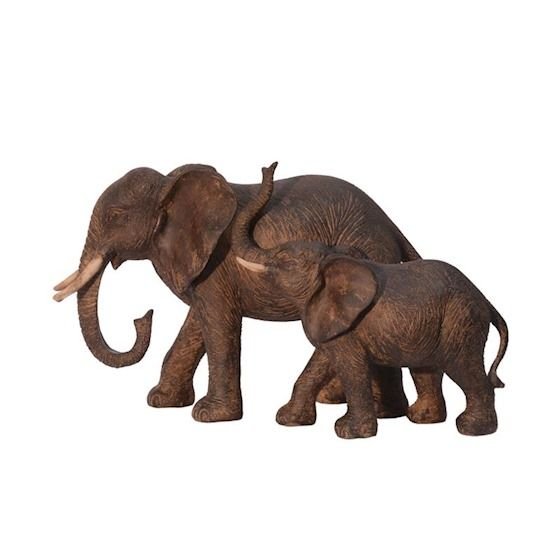 Elefant cu puiul-statueta din rasini