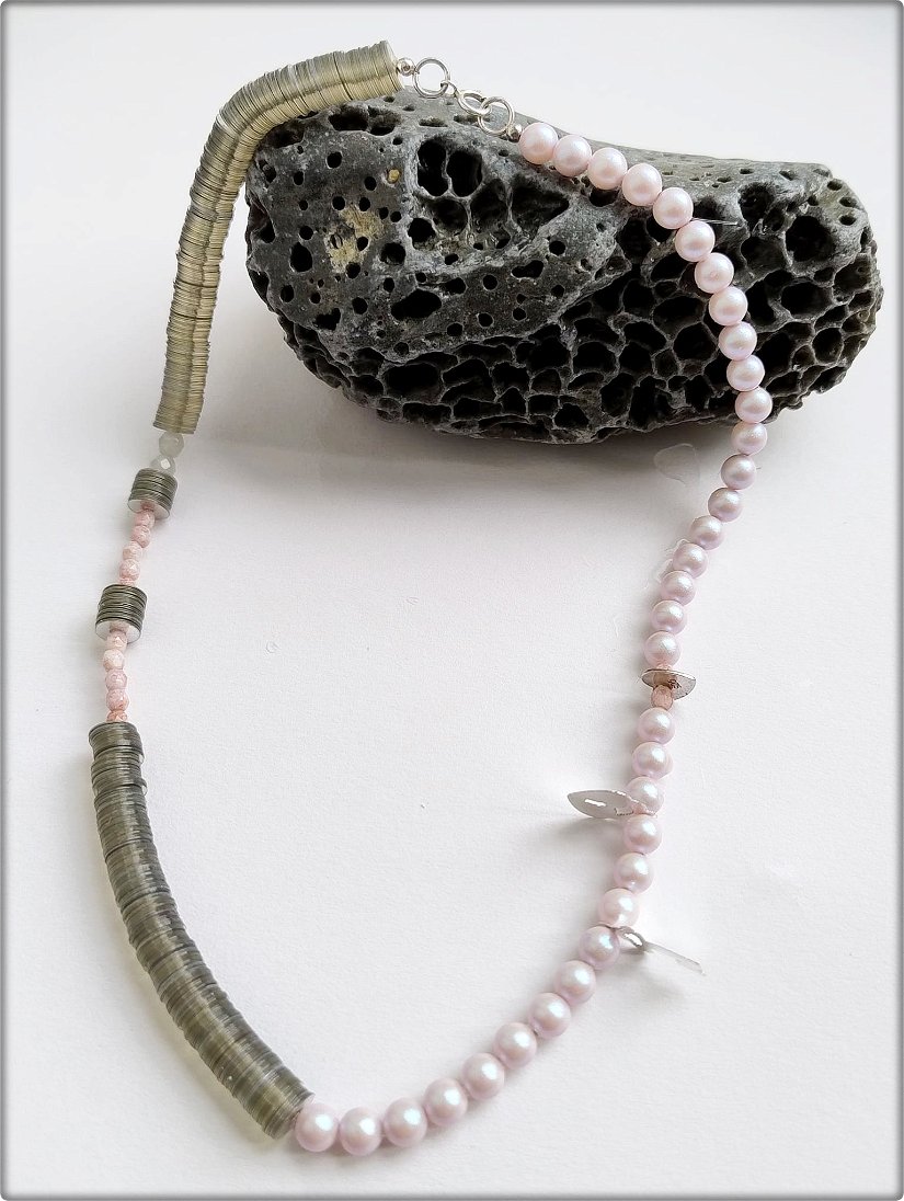 Colier cu perle Swarovsk, paiete si elemente argint