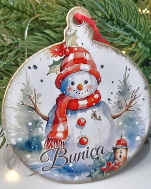 Decoratiune din lemn, in forma de glob, personalizata pentru bradul de Craciun