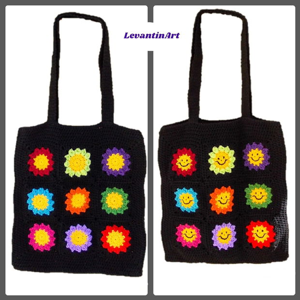 Happy Flowers - geanta tote roz. Culoare la alegere. Geanta handmade din bumbac. Geanta XL. LA COMANDA