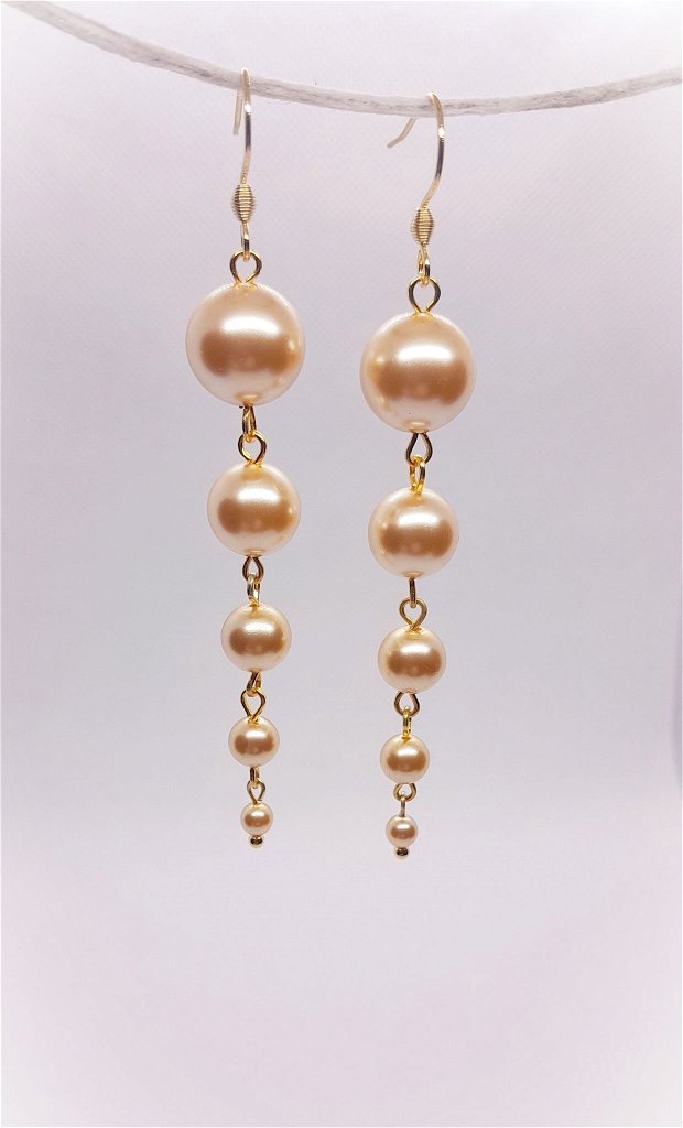 Cercei din perle Preciosa - crem roz auriu