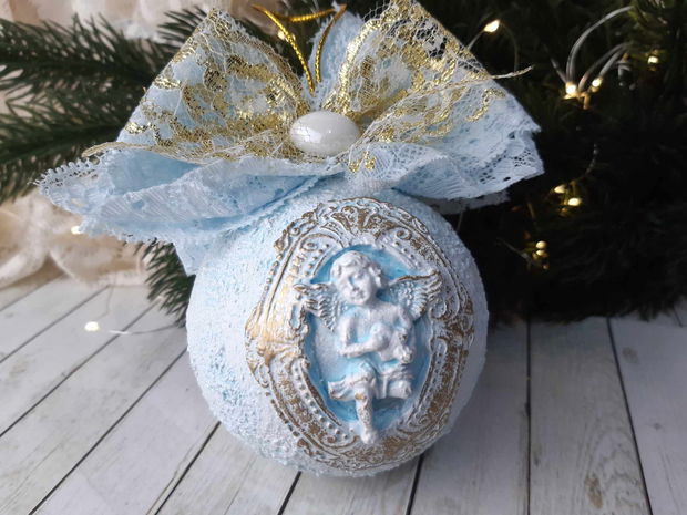 Glob decorat cu inger,l pentru bradul de Craciun - Christmas blue