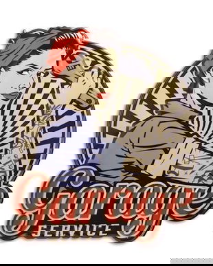 Decoratiune metalica cu o reclama la un garaj