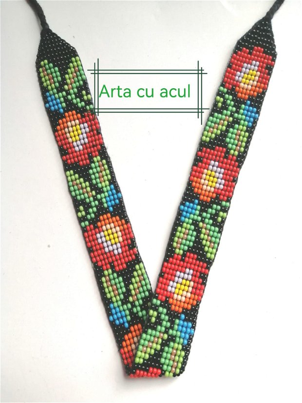 Zgardan tradițional românesc țesut manual din margele Preciosa. Cadou deosebit pentru femei