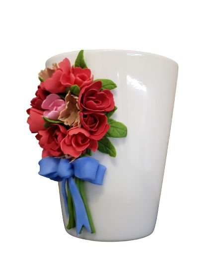 Cană personalizată buchet cu flori din lut polimeric