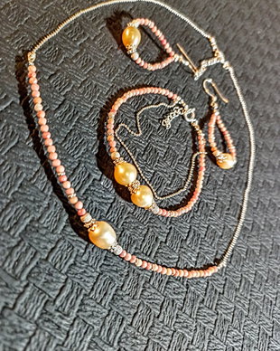 Set argint colier bratara cercei perle naturale de cultura somon rodonit lant argint minimalist boho chic roz antic trendy -Transport gratuit