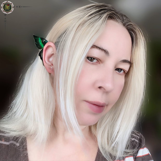 Cercei ear wrap cu Aripi de Fluture verde cu negru