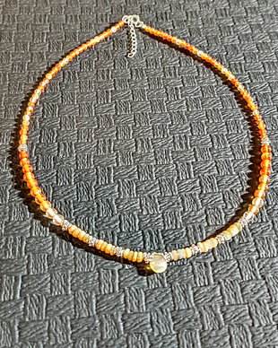 Colier argint opal de foc etiopian carneol nuante gradient brioleta heishi disc minimalist boho chic trendy -Transport gratuit