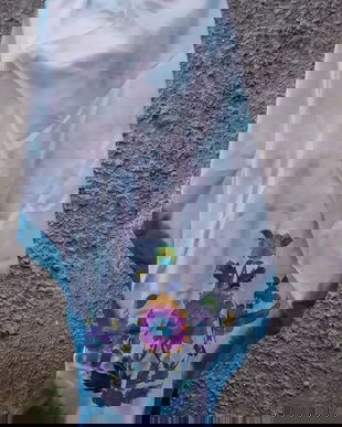 Esarfa matase naturala print floral pe colt