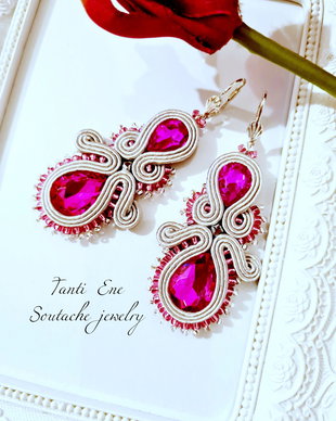 Cercei soutache fucsia-gri