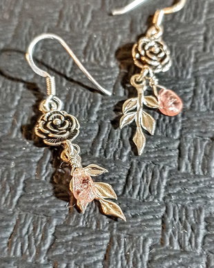 Cercei argint turmalina roz briolete flori frunze boho chic trendy fadhionable -Transport gratuit