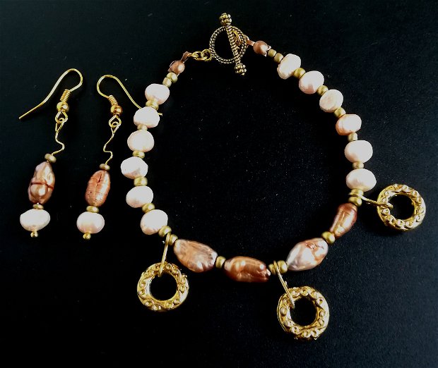 Set auriu aramiu somon cu perle de cultura