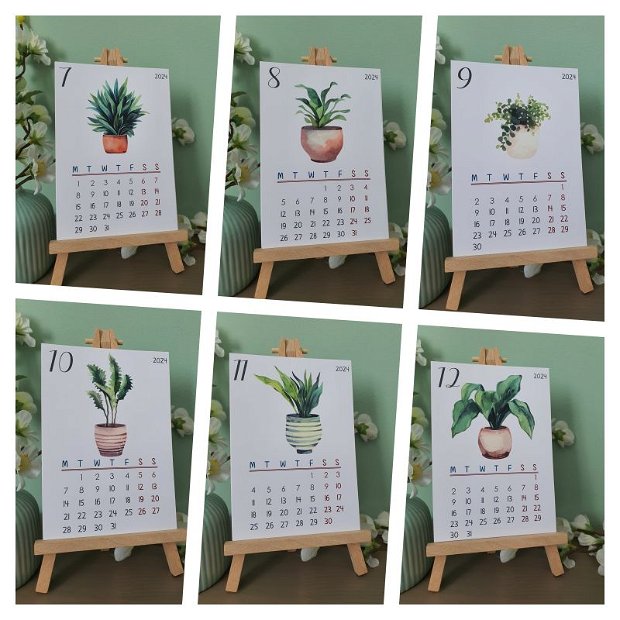 Calendar 2024 birou cu mini sevalet, plante de interior