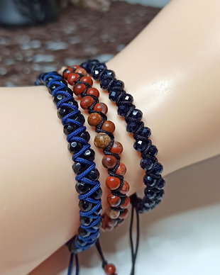 Brățări duble, unisex, cu pietre semiprețioase de agat, jasp si piatra soarelui, bratara talisman, bratara benefica.