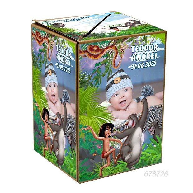 Cutie de dar pentru botez Cartea junglei / Cutie plicuri de bani botez