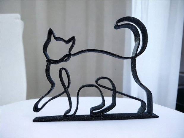 Decoratiune de tip single line cu forma de pisica, Decor minimalist pentru raft, masa sau perete