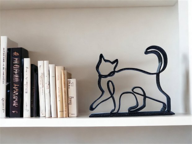 Decoratiune de tip single line cu forma de pisica, Decor minimalist pentru raft, masa sau perete