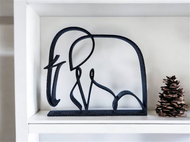 Decoratiune de tip single line cu forma de elefant, Decor minimalist pentru raft, masa sau perete