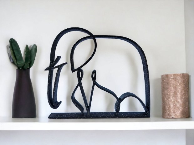 Decoratiune de tip single line cu forma de elefant, Decor minimalist pentru raft, masa sau perete