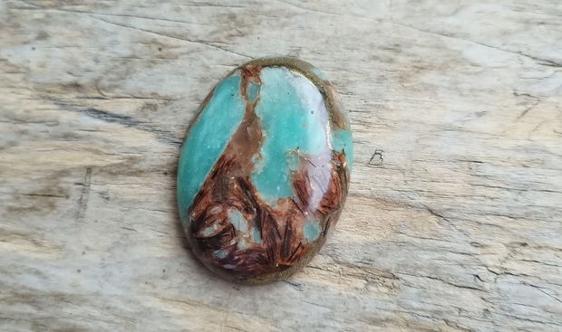 Cabochon aqua terra jasper si bronzit, 40x30x7.5 mm