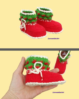 Capsunica - Botosei cizmulite bebe fetita 6 luni/ 11 cm. Incaltaminte handmade pentru bebelusi