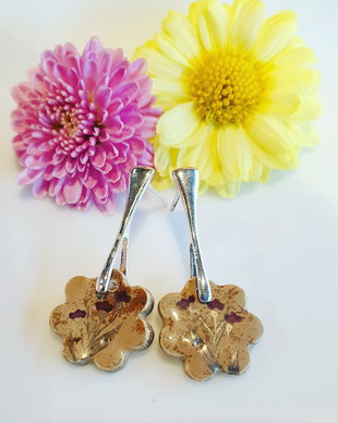 Cercei din portelan si argint acoperiti cu glazura caramel, pictati cu platina - AUTUMN FLOWERS
