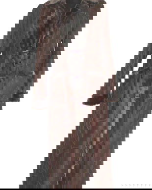 Palton nou, lung, superb, stil Alain Delon, din blana naturala si piele fina