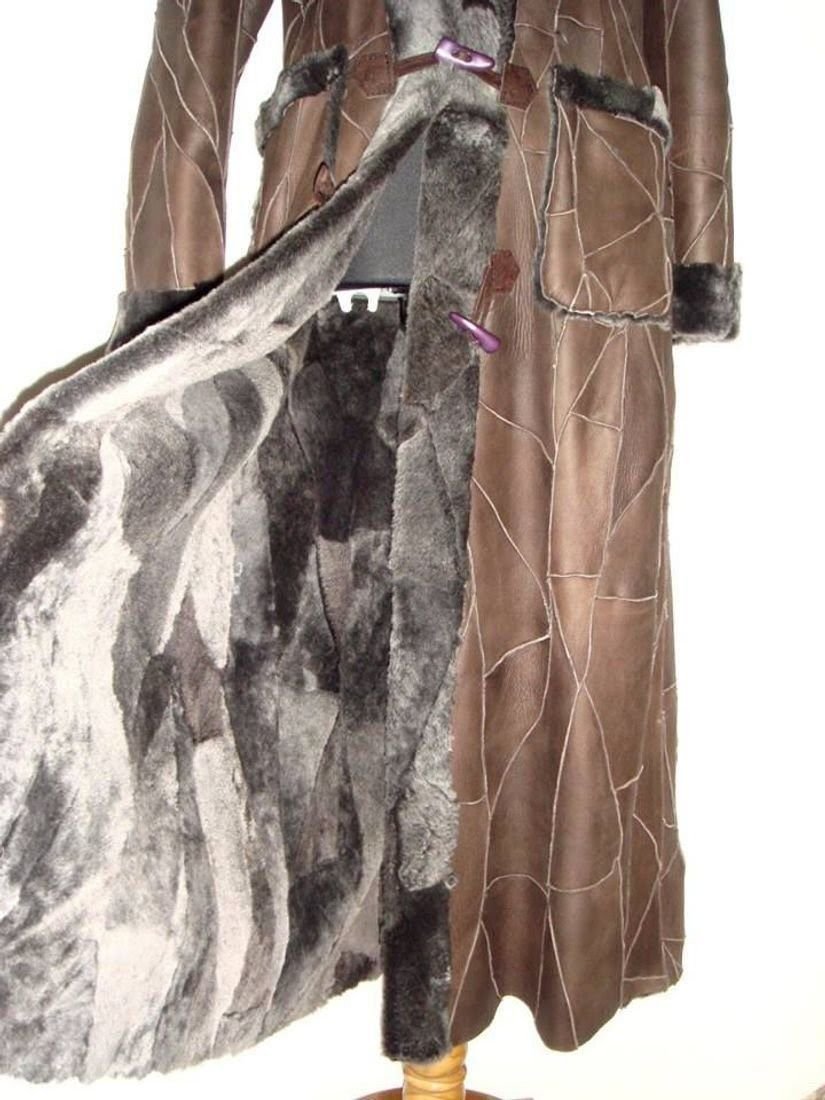 Palton nou, lung, superb, stil Alain Delon, din blana naturala si piele fina