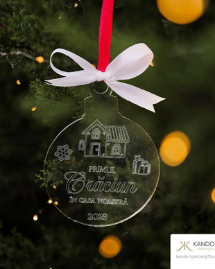 Glob personalizat cu mesaj Primul Crăciun în casa noastră, Kandor special Gifts