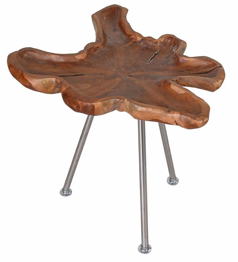 Masa deosebita din lemn masiv de tec cu trei picioare metalice