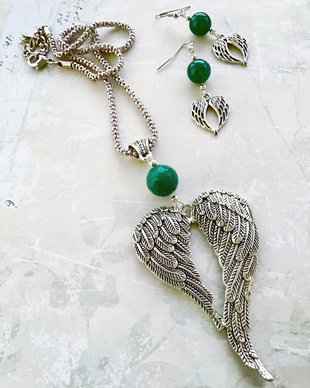 Set aripi inger & agate verzi