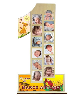 Rama foto primul an, personalizata cu 12 fotografii, Lion the King - 54 cm