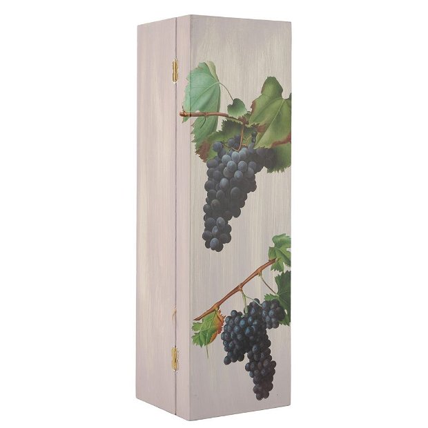 Cutie din lemn pentru sticlă de vin, decorată manual
