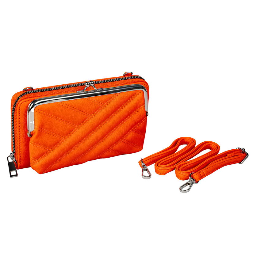 Portofel tip gentuta crossbody din piele ecologica, 20 x 11 x 4.5 cm, portocaliu