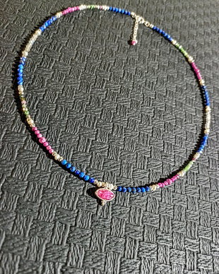 Colier argint rubin sillimanit lapis lazuli perle naturale de cultura labradorit rubin in zoisit pietre semipretioase mixt multicolor minimalist boho chic charm trendy- Transport gratuit