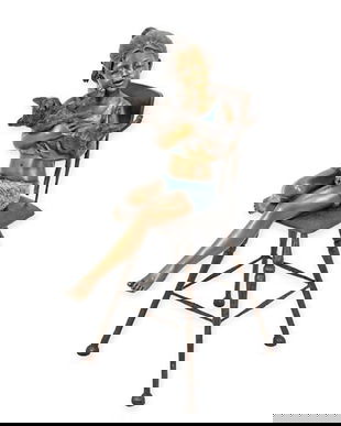 Fetita cu pisica- statueta din bronz vienez