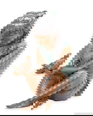 Fetita cu pasarica- statueta din bronz vienez