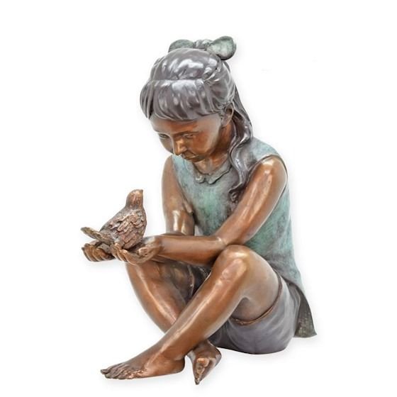 Fetita cu pasarica- statueta din bronz vienez