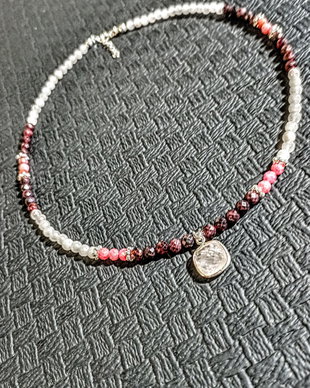 Colier argint safir roz granat cuart roz charm boho chic - Transport gratuit