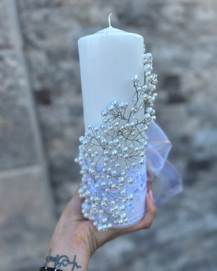 Lumanare nunta / botez cu perle si pietre