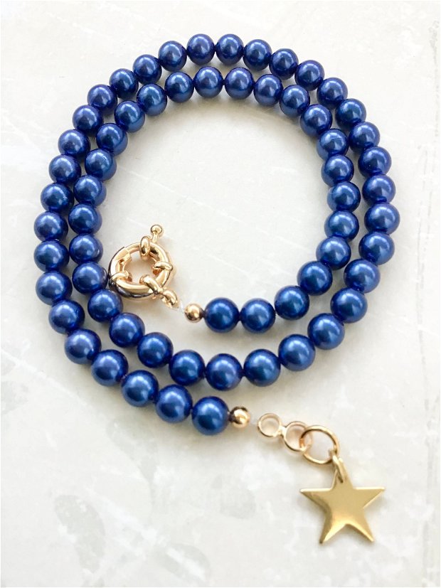 Colier CHOKER perle de Mallorca albastre