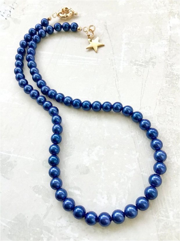 Colier CHOKER perle de Mallorca albastre