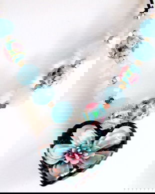 Colier hand made, cu pandantiv floare lampwork